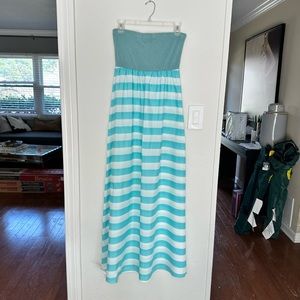 Alythea white & blue strapless striped maxi dress, Small